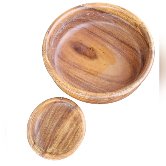 Vintage Dining Vintage Wooden Bowl Set With Large And 1 Small